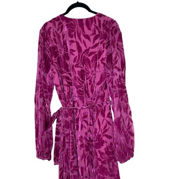 Hutch Womens Daniella Velvet Wrap Maxi Dress XL Romantic Boho Floral Fuchsia - Picture 9 of 12